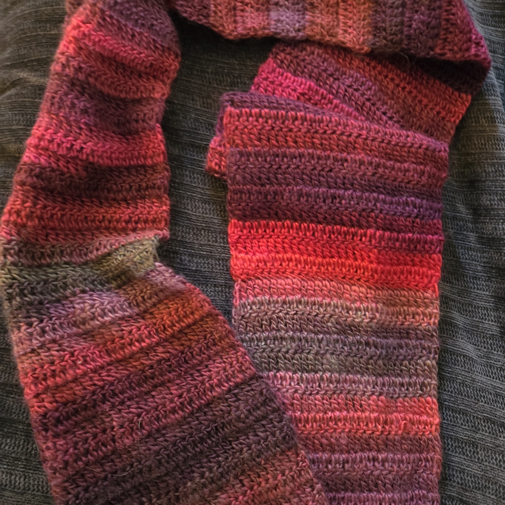 Handmade Crochet Scarf in Pinks And Red - Picture 4 of 6